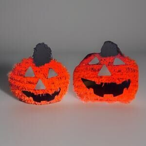 Lot 2 Tinsel Table Top Jack-O-Lantern Halloween Thanksgiving Pumpkins 5.5”X5.5”